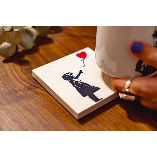 AvantgART Glasuntersetzer Stein, Zubehör für Getränke, Banksy Kunstdruck, Tassenuntersetzer
