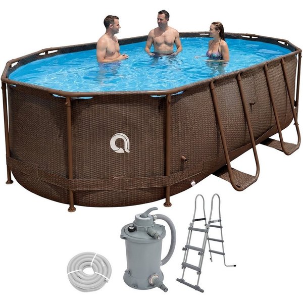 Avenli Framepool Frame Oval Pool Set 427x275x100cm mit Sandfilter & Leiter Rattan Optik (Stahlrahmenpool Komplettset, Aufstellpool inklusive Zubehör), Inklusive