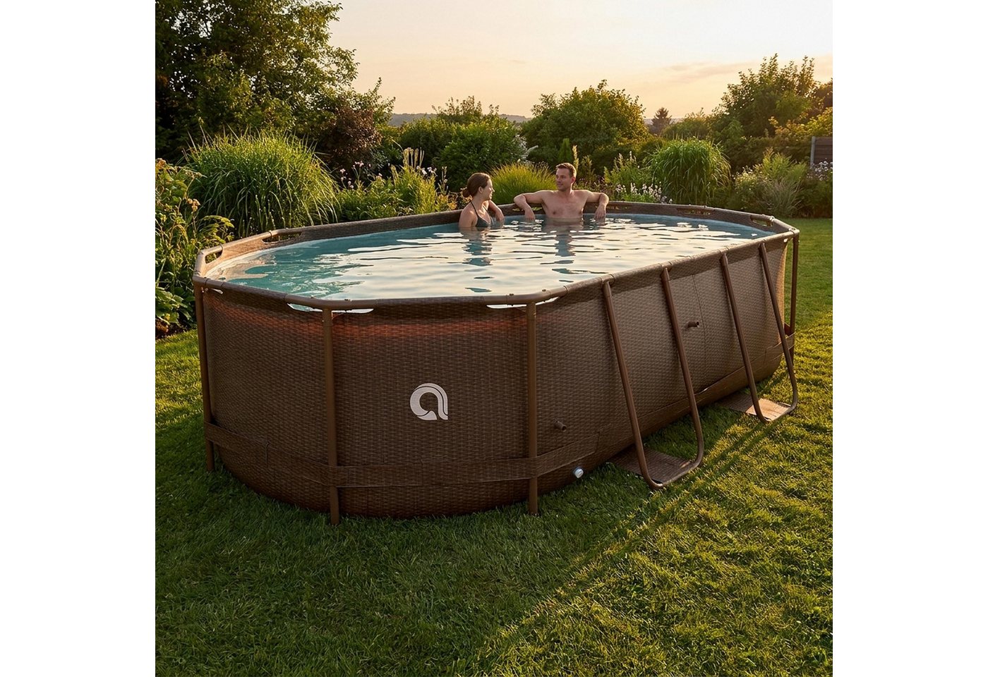 Avenli Framepool Frame Oval Pool Set 427x275x100cm mit Sandfilter & Leiter Rattan Optik (Stahlrahmenpool Komplettset, Aufstellpool inklusive Zubehör), Inklusive – Bild 2 von 5