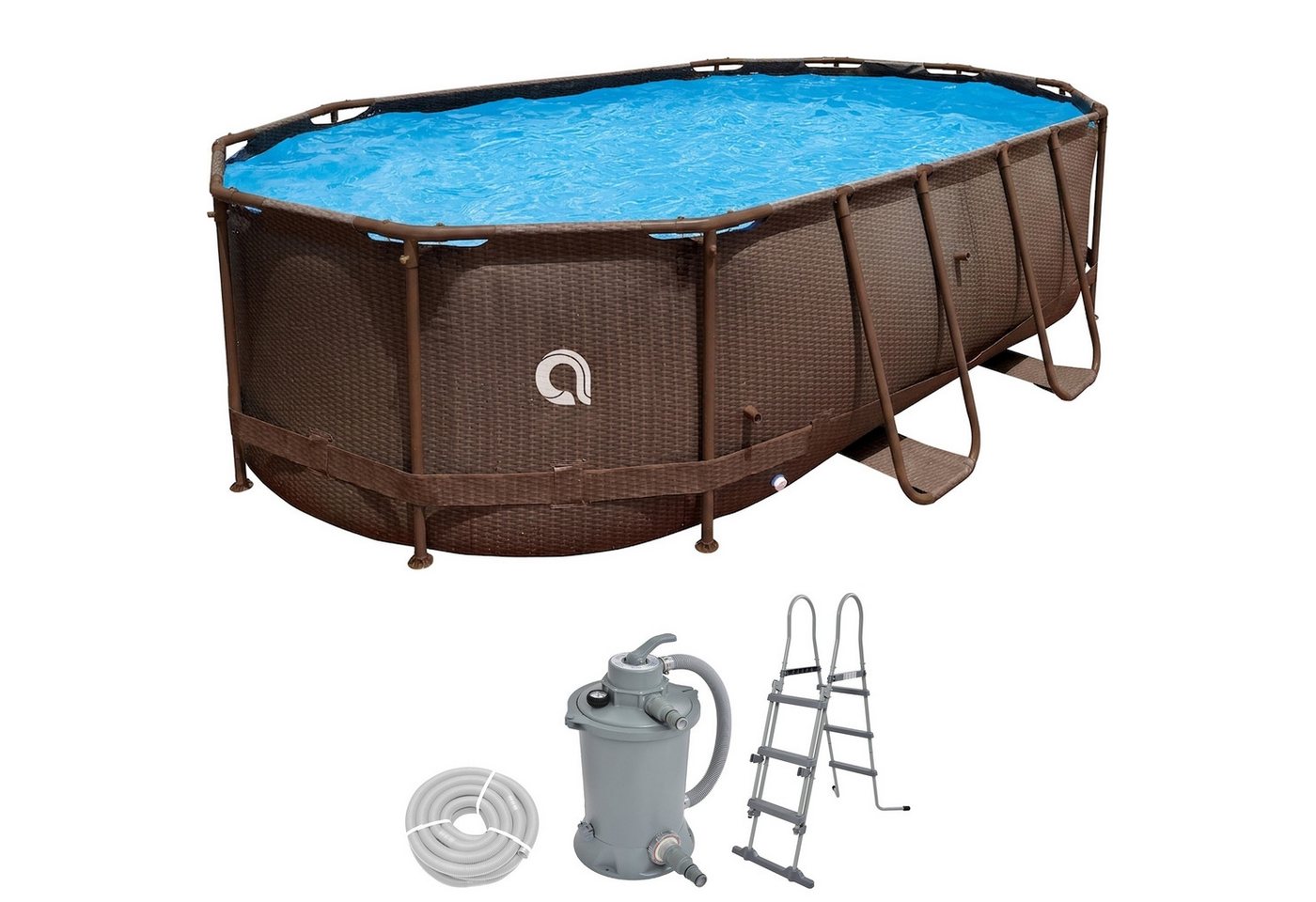 Avenli Framepool Frame Oval Pool Set 427x275x100cm mit Sandfilter & Leiter Rattan Optik (Stahlrahmenpool Komplettset, Aufstellpool inklusive Zubehör), Inklusive – Bild 4 von 5
