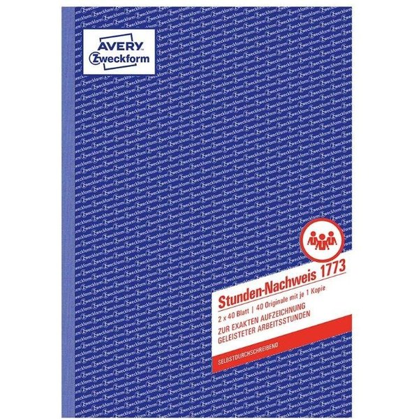 Avery Zweckform Formularblock 1773 Stunden-Nachweis DIN A4 selbstdurchschreibend 2 x 40 Blatt weiß g