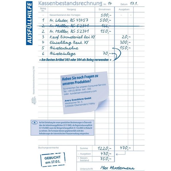 Kassenbestandsrechnung, A5, 50 Blatt (318)