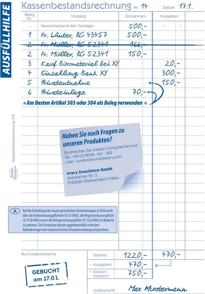 Avery Zweckform Formularblock Formularbuch Kassenbericht A5 VE=50 Blatt mit Ausfüllhilfe – Bild 5 von 5
