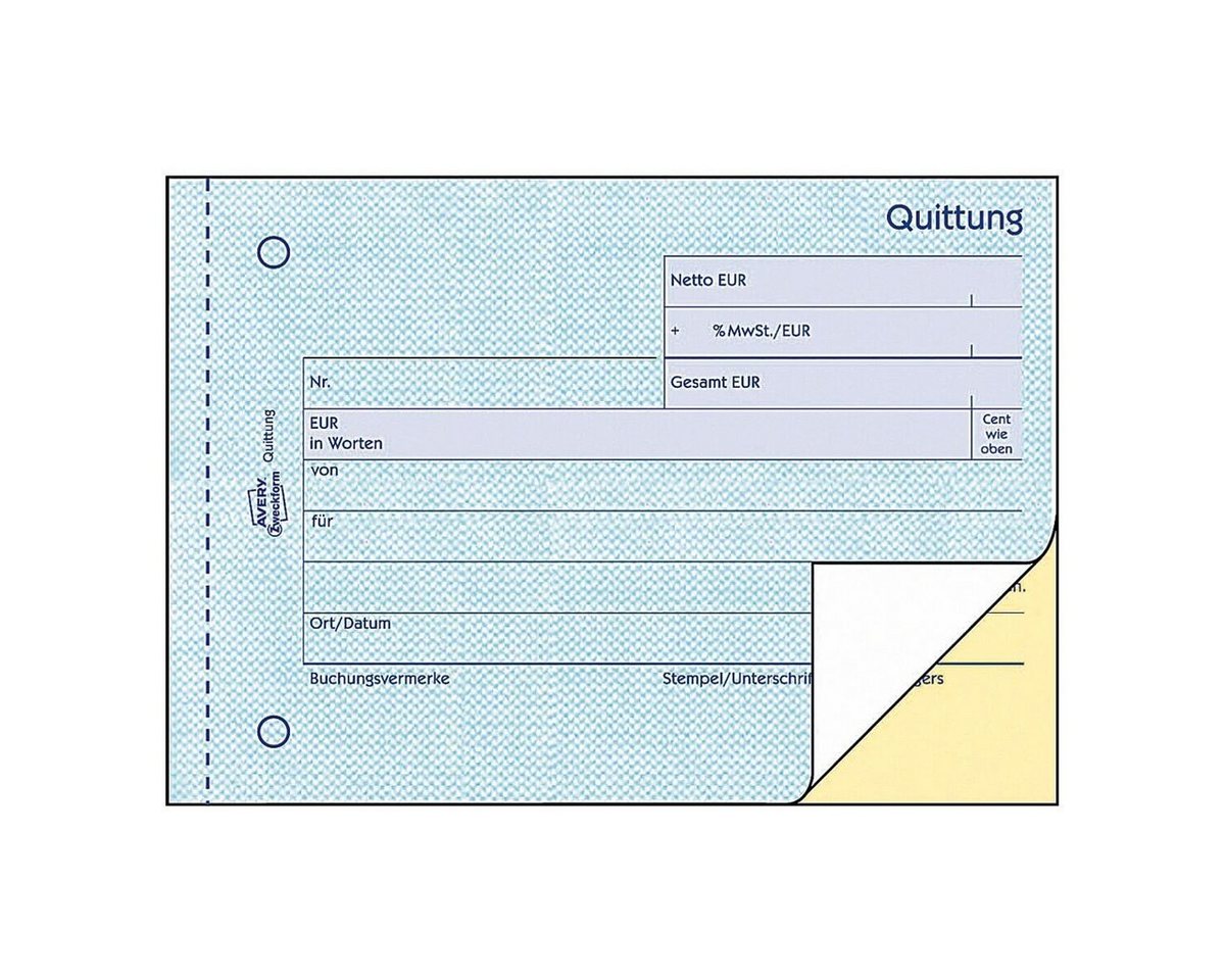 Avery Zweckform Formularblock Quittung 1735 MwSt. separat ausgewiesen, selbstdurchschreibend, A6 quer, 2x 40 Blatt – Bild 2 von 2