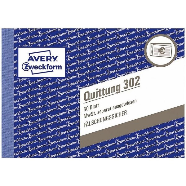 Avery Zweckform Formularblock Quittung, MwSt. separat mit Netto-Brutto, 1-fach, A6, 50 Blatt