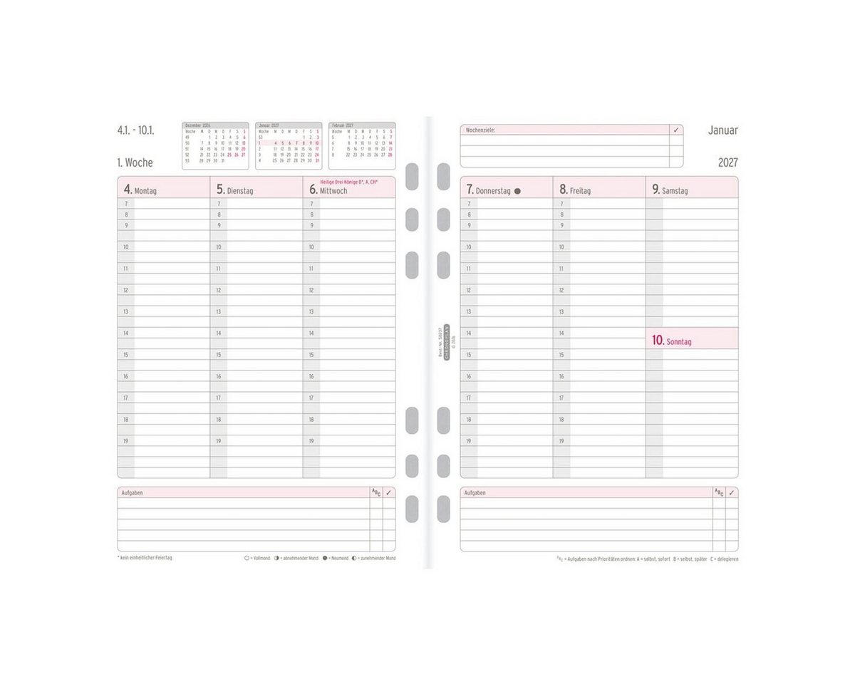 Avery Zweckform Terminplaner Chronoplan Wochenplan 2027, Kalendereinlage, 1 Woche = 2 Seiten – Bild 2 von 5