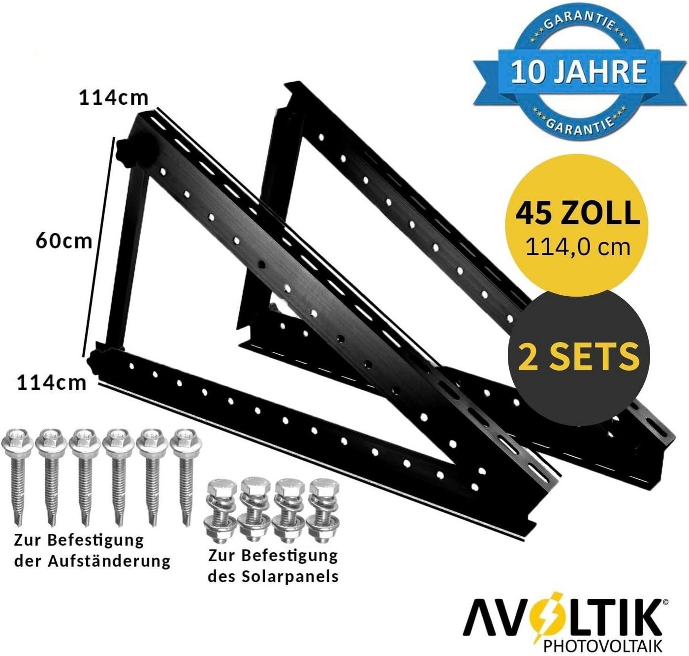 avoltik Solarmodul-Halterung 2 Sets Solarmodul Halterung für Flachdach Wand Aufständerung 114cm, (2 Sets Solarmodul Halterung für Flachdach Wand Aufständerung 1 – Bild 2 von 5