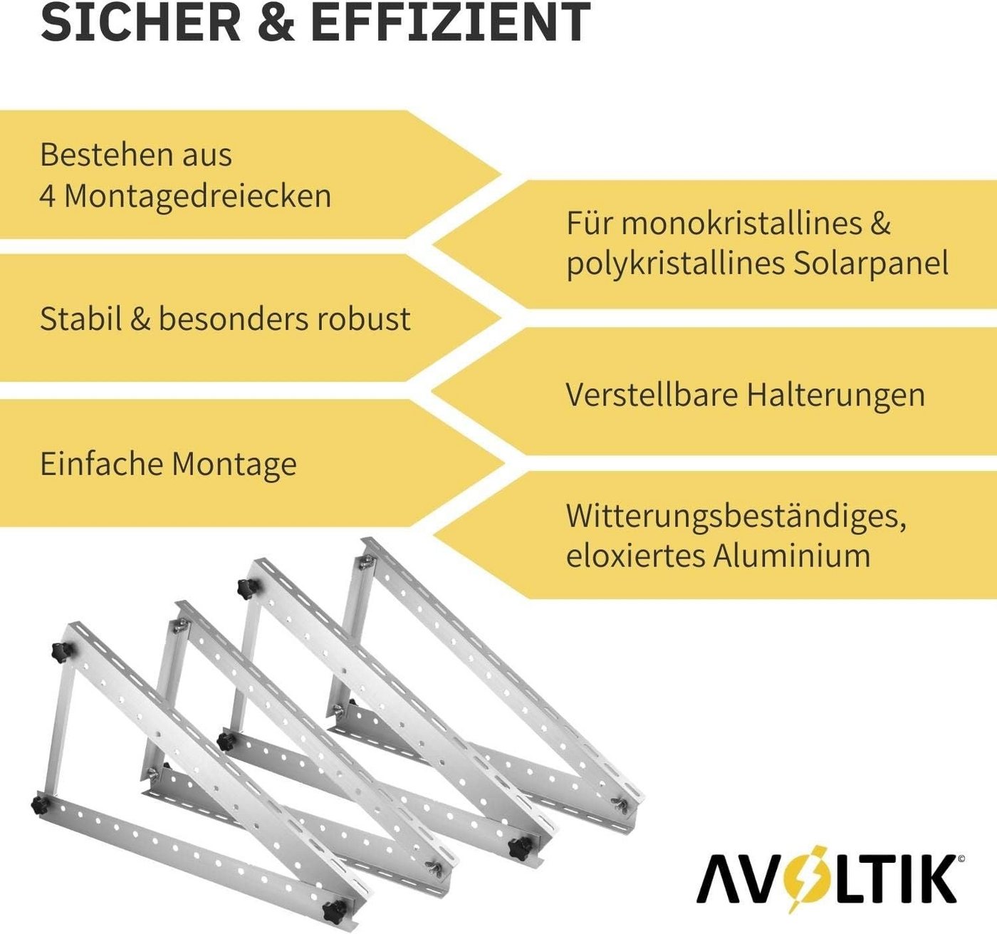 avoltik Solarmodul-Halterung 2 Sets Solarmodul Halterung für Flachdach Wand Aufständerung 114cm, (2 Sets Solarmodul Halterung für Flachdach Wand Aufständerung 1 – Bild 4 von 5