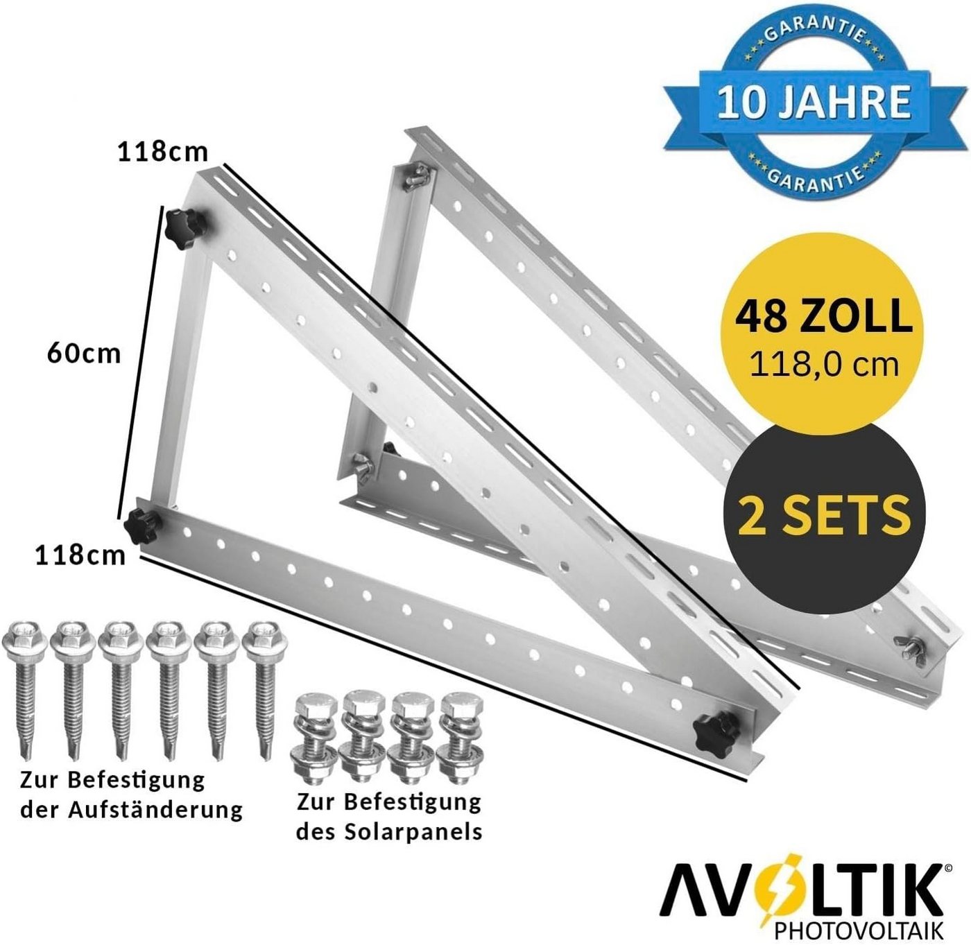 avoltik Solarmodul-Halterung 2 Sets Solarmodul Halterung für Flachdach Wand Aufständerung 118cm, (bis 48 Zoll, 2 Sets Solarmodul Halterung für Flachdach Wand Au – Bild 2 von 5