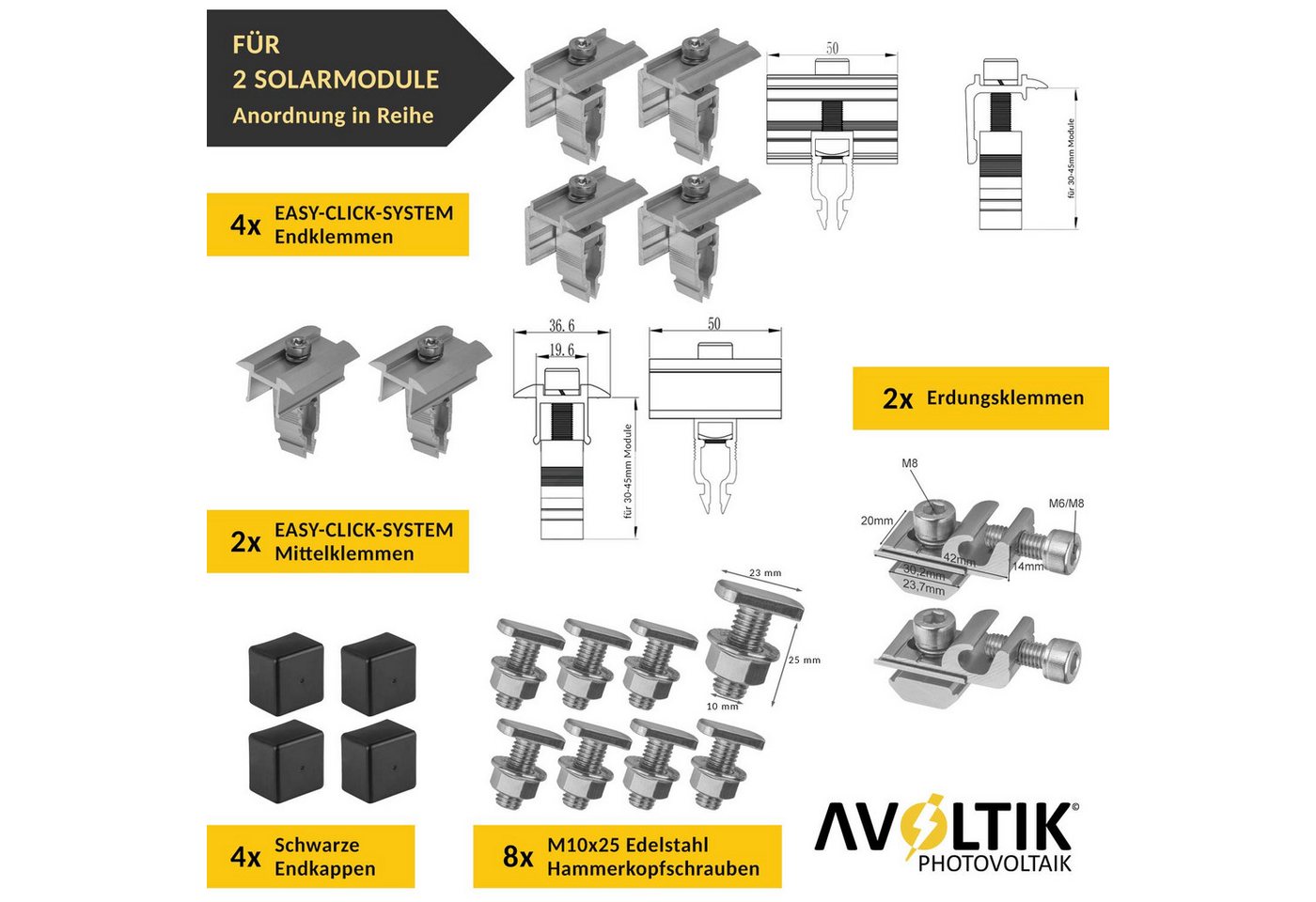 avoltik Solarmodul-Halterung PV Halterung Blechdach Montageset für 2 Module, (Montage-Set, Für 2 Module, 200 mm Stockschrauben mit EPDM-Dichtung, Robust, Witter – Bild 4 von 5