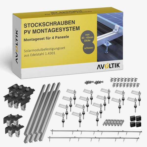 avoltik Solarmodul-Halterung PV Halterung Blechdach Montageset für 4 Module, (Montage-Set, Set für 4 Module, 200 mm Stockschrauben mit EPDM-Dichtung, Robust, Wi