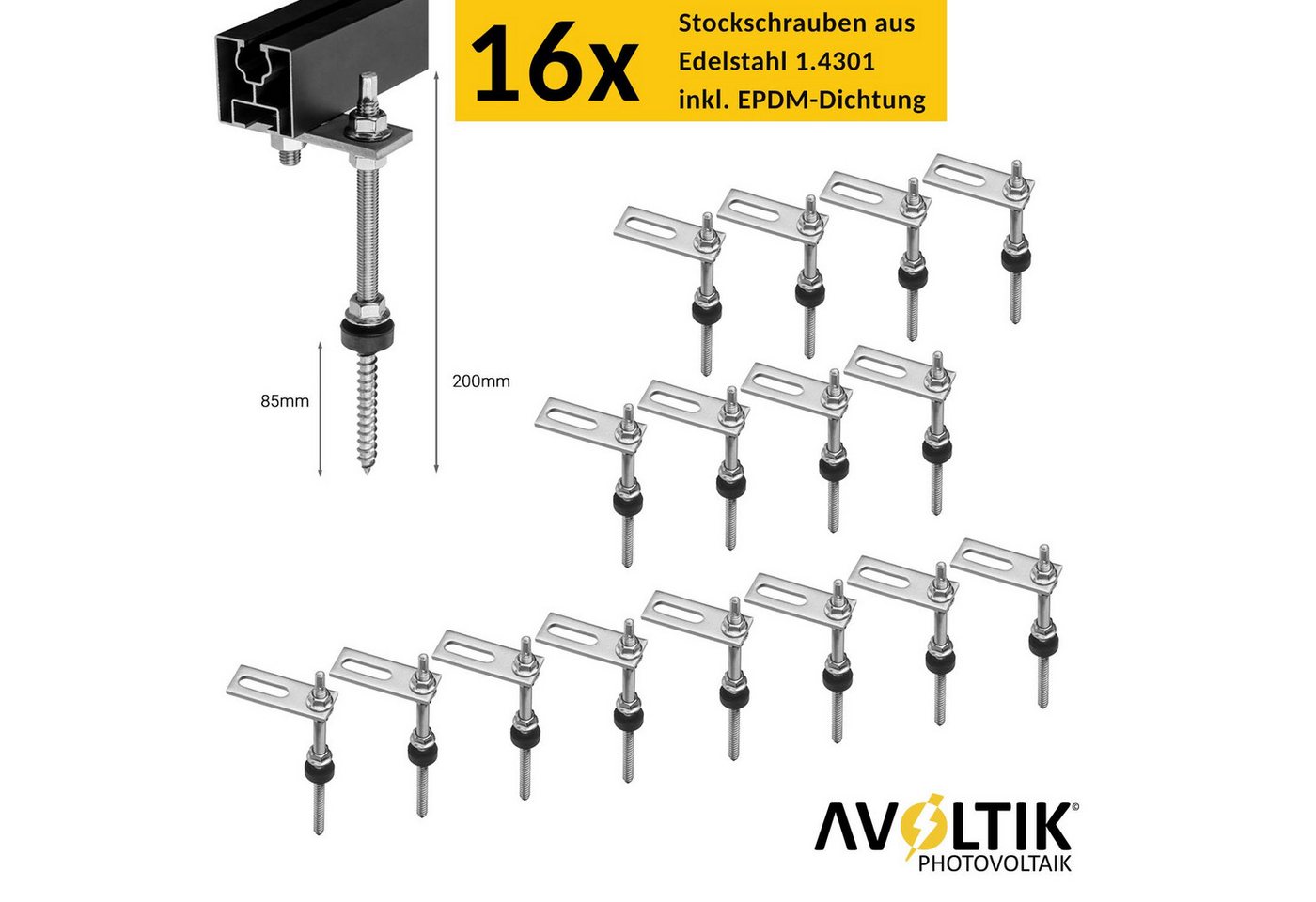 avoltik Solarmodul-Halterung PV Halterung Blechdach Montageset für 4 Module, (Montage-Set, Set für 4 Module, 200 mm Stockschrauben mit EPDM-Dichtung, Robust, Wi – Bild 2 von 5