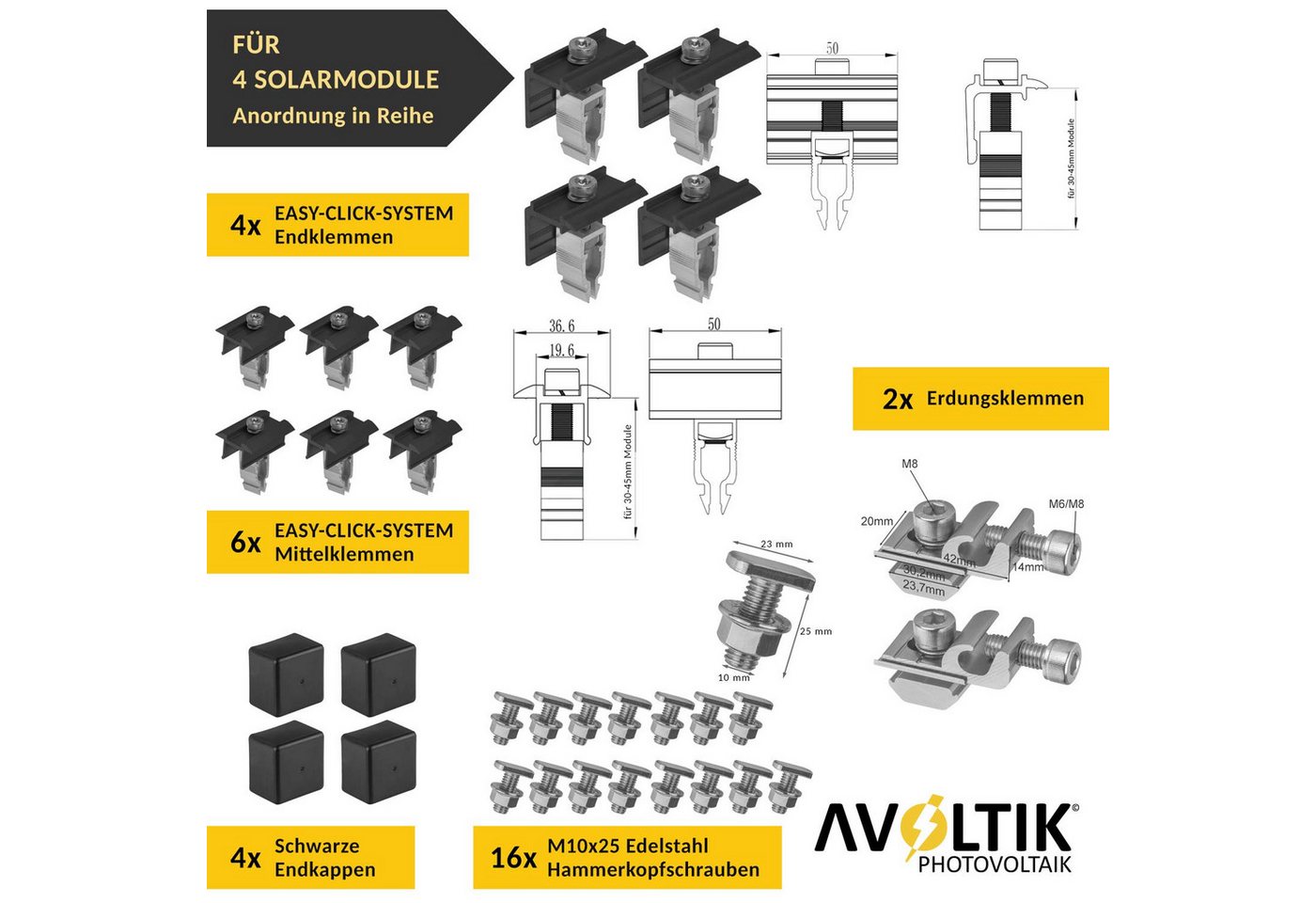 avoltik Solarmodul-Halterung PV Halterung Blechdach Montageset für 4 Module, (Montage-Set, Set für 4 Module, 200 mm Stockschrauben mit EPDM-Dichtung, Robust, Wi – Bild 4 von 5
