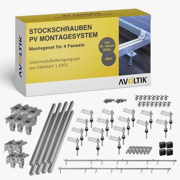 avoltik Solarmodul-Halterung PV Halterung Blechdach Montageset für 2-10 Module, (Blechdach Halterung 200 mm Stockschraube)