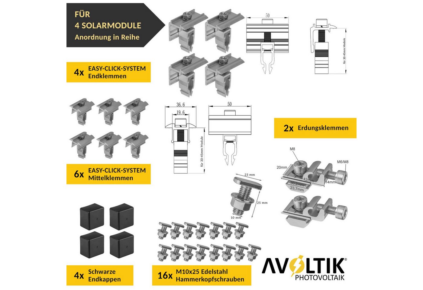 avoltik Solarmodul-Halterung PV Halterung Blechdach Montageset für 2-10 Module, (Blechdach Halterung 200 mm Stockschraube) – Bild 4 von 5