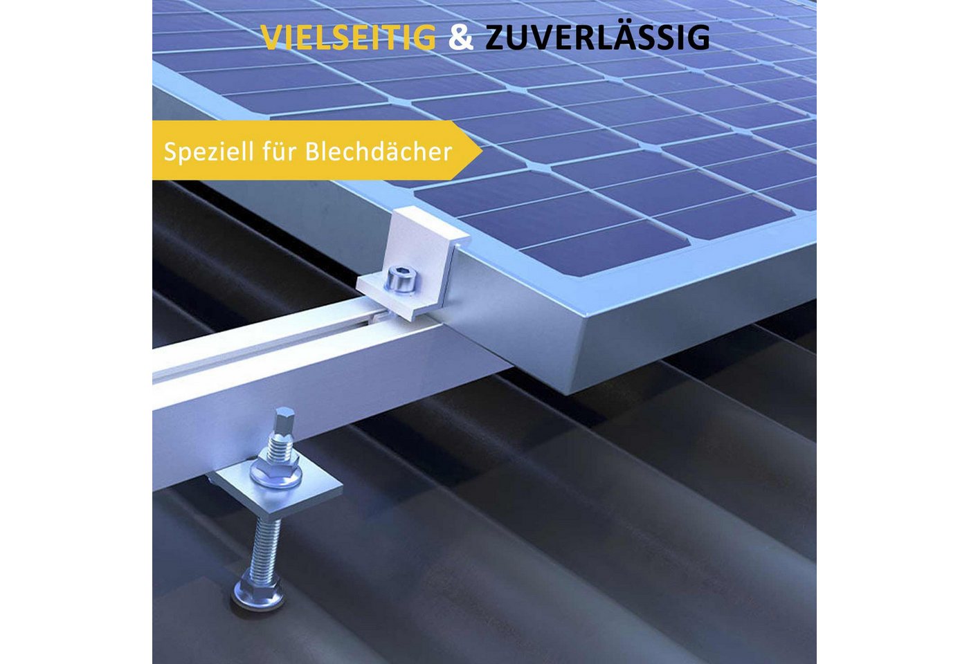 avoltik Solarmodul-Halterung PV Halterung Blechdach Montageset für 2-10 Module, (Blechdach Halterung 200 mm Stockschraube) – Bild 5 von 5