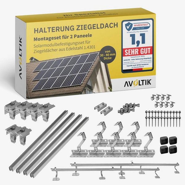 avoltik Solarmodul-Halterung Solar-Halterung Ziegeldach Montageset Dach Befestigung f 2 Solarmodule, (Avoltik Solar Halterung Ziegeldach Montageset Dach Befesti