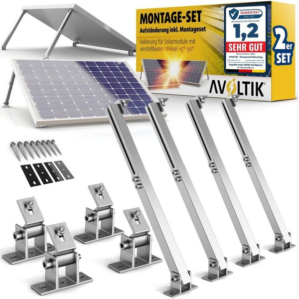 avoltik Solarmodul-Halterung Solarmodul Halterung Alu Aufständerung für Photovoltaik Winkel 15°-30°, (Solarmodul Halterung Alu Aufständerung für Photovoltaik Wi