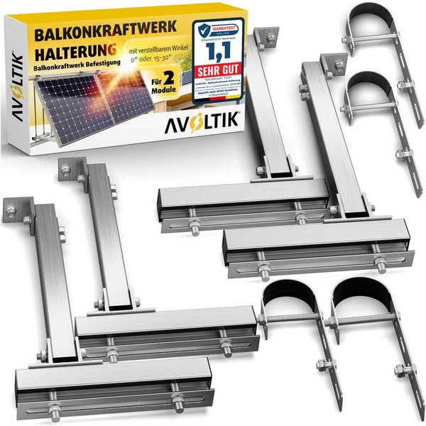avoltik Solarmodul-Halterung Solarmodul Halterung Alu Aufständerung für Photovoltaik Winkel rund, (Balkonhalterung 1er oder 2er Set zur Auswahl, Balkonhalterung