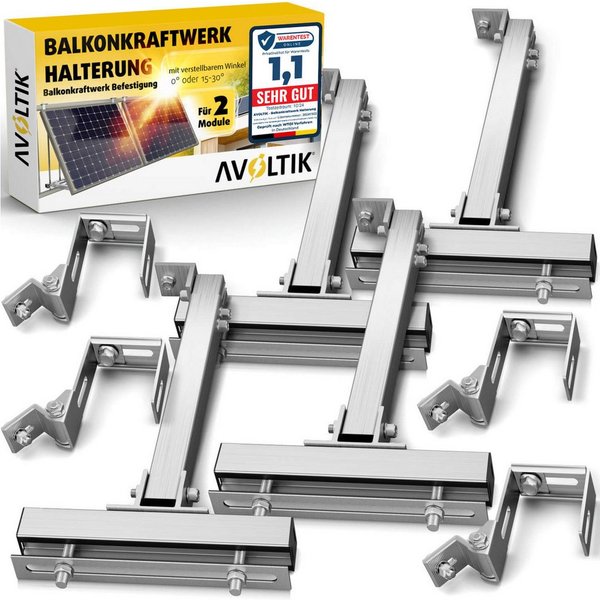 avoltik Solarmodul-Halterung Solarmodul Halterung Alu Aufständerung für Photovoltaik Winkel eckig, (Balkonhalterung 1er oder 2er zur Auswahl, Balkonhalterung 1e