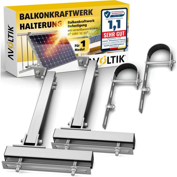 avoltik Solarmodul-Halterung Solarmodul Halterung Alu Aufständerung für Photovoltaik Winkel rund, (Balkonhalterung 1er oder 2er Set zur Auswahl, Balkonhalterung