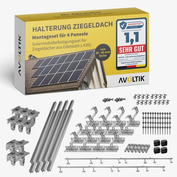 avoltik Solarmodul-Halterung Halterung Ziegeldach Montageset Dach Befestigung f 4 Solarmodule, (Halterung Ziegeldach Montageset Dach Befestigung f 4 Solarmodule