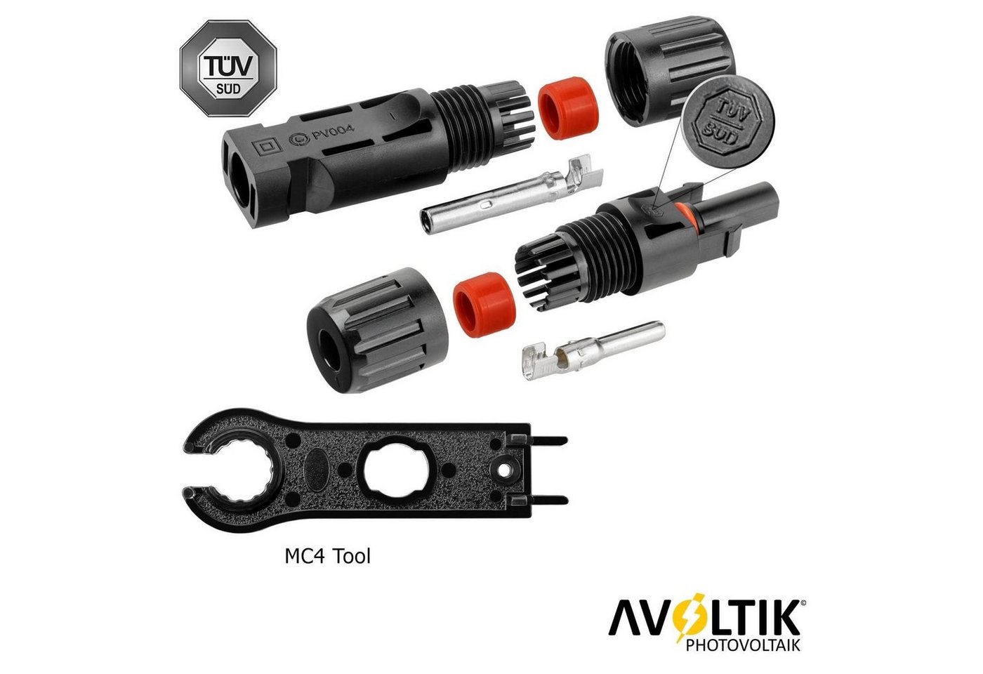avoltik Wechselrichter MC4 Solar Kabelstecker Solarpanel MC4 Stecker männ.-/weiblich PV IP67, (MC4 Solar Kabelstecker Solarpanel MC4 Stecker männ.-/weiblich PV  – Bild 2 von 5