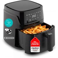 MEDION LIFE® P15 XL Heißluftfritteuse MD100056 schwarz, 7,2 L Gesamtvolumen, 9 Automatikprogramme, Edelstahl-Heizelement, digitales Sensor-Touch-Display, Temper