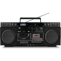 MEDION LIFE P66538 Retro-Boombox schwarz, DAB+/PLL-UKW Radio, Bluetooth® 5.3 für das Abspielen von Smartphone & Co, CD-Player, Kassettendeck, X-Bass Funktion, 2