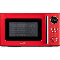 MEDION Retro-Mikrowelle MD 15000, rot, 800 W Leistung, 20 L kompakt, 5 Mikrowellenstufen, Auftaufunktion, Timerfunktion, stilvolles Retro-Design
