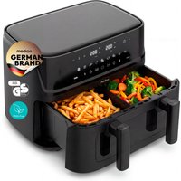 MEDION LIFE® P25 XXL Flex M Heißluftfritteuse MD100057 schwarz, 100 Rezepte in der Life+ App, 2 separate Garzonen, 10 Automatikprogramme, 10,8 L Gesamt-Nutzinha