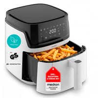 MEDION LIFE® P15 XL Heißluftfritteuse MD100056 weiß, 7,2 L Gesamtvolumen, 9 Automatikprogramme, Edelstahl-Heizelement, digitales Sensor-Touch-Display, Temperatu