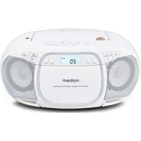 MEDION LIFE E66476 Tragbare CD-Boombox weiß, CD-Player, Kassettendeck, FM-Radio, USB-MP3-Wiedergabe, 30 Senderspeicher, Batteriebetrieb