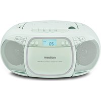 MEDION LIFE E66476 Tragbare CD-Boombox grün, CD-Player, Kassettendeck, FM-Radio, USB-MP3-Wiedergabe, 30 Senderspeicher, Batteriebetrieb