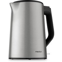 MEDION LIFE Wasserkocher MD12105 silber, 2.200 Watt Leistung, doppelwandiges gehäuse, 1,5 L Kapazität, Strix Steuerung