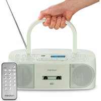 MEDION LIFE DRX-1 Plus Boombox grün, DAB+/PLL-UKW-Stereo Radio, Bluetooth® 5.4, CD-Kassetten-Radio mit MP3-Wiedergabe, USB Anschluss, CD-R/RW kompatibel, AUX-In