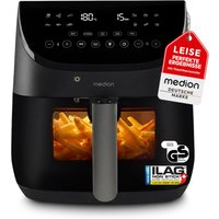 MEDION LIFE Heißluftfritteuse X20 XL (MD13060), Temperaturfühler, MEDION Life+ App, Touch-Sensor- Bedienfeld, 6,6 L Fassungsvermögen, 10 Automatikprogramme, 5 F