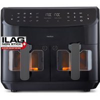 MEDION LIFE P20 XXL Twin Doppelzonen-Heißluftfritteuse MD 11760 schwarz, 100 Rezepte in der Life+ App, 2 separate Garzonen, 10 Automatikprogramme, 8,7 L Gesamt-