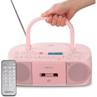 MEDION LIFE DRX-1 Plus Boombox rosa, DAB+/PLL-UKW-Stereo Radio, Bluetooth® 5.4, CD-Kassetten-Radio mit MP3-Wiedergabe, USB Anschluss, CD-R/RW kompatibel, AUX-In