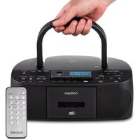 MEDION LIFE DRX-1 Plus Boombox schwarz, DAB+/PLL-UKW-Stereo Radio, Bluetooth® 5.4, CD-Kassetten-Radio mit MP3-Wiedergabe, USB Anschluss, CD-R/RW kompatibel, AUX