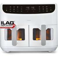 MEDION LIFE P20 XXL Twin Doppelzonen-Heißluftfritteuse MD 11760 weiß, 100 Rezepte in der Life+ App, 2 separate Garzonen, 10 Automatikprogramme, 8,7 L Gesamt-Nut