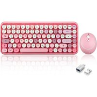 Perixx PERIDUO-713 DE, Mini Tastatur und Maus Set, Retro Vintage Design, rosa – Ansicht 1