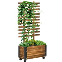 Outsunny Hochbeet mit Rankgitter und Rollen, Blumenkasten für Kletterpflanzen, Pflanzkasten aus verkohltem Holz, 65 x 31 x 147 cm Aosom.de – Ansicht 1