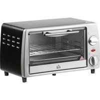 HOMCOM Elektrobackofen 10L Einstellbare Temperatur und Timer, Grill und Pfanne inklusive, 750W, 36.5x26x22cm, Silber Schwarz Aosom – Ansicht 1