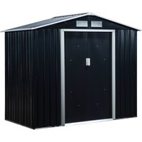 Outsunny metall Gartenhaus, Geräteschuppen 213x130x173cm, Gerätehaus mit Schibetüren und Bodenrahmen stabil wetterfest Dunkelgrau Aosom – Ansicht 1