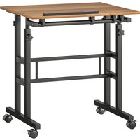 HOMCOM höhenverstellbarer Sitz‑Steh‑Schreibtisch 70 x 60 cm mit Rollen und neigbarer Platte – platzsparender Computer‑Schreibtisch, Braun Aosom – Ansicht 1