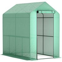 Outsunny Gewächshaus PE mit 2-stöckigem Regal, Balkongewächshaus, verstärkte Abdeckung 140 g/m², Stahlgestell, aufrollbare Reißverschlusstür, für Gemüse, Pflanz – Ansicht 1