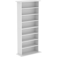 HOMCOM Schmaler Medienschrank, 8 Ebenen, 6 verstellbare Einlegeböden, 8 Fächer, für 360 CDs/185 DVDs/185 Blu-rays, Weiß Aosom – Ansicht 1