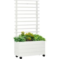 Outsunny Pflanzkasten mit Rankgitter Blumenkasten mit Rollen Hochbeet für Kletterpflanzen Naturholz Weiß 76 x 30 x 155 cm für Garten Aosom.de – Ansicht 1