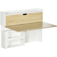 HOMCOM Klappbarer Wandtisch mit Stauraumregalen und Schrank, klappbarer Schreibtisch, klappbarer Wandtisch, platzsparende Option für Wohnzimmer, Esszimmer, klei